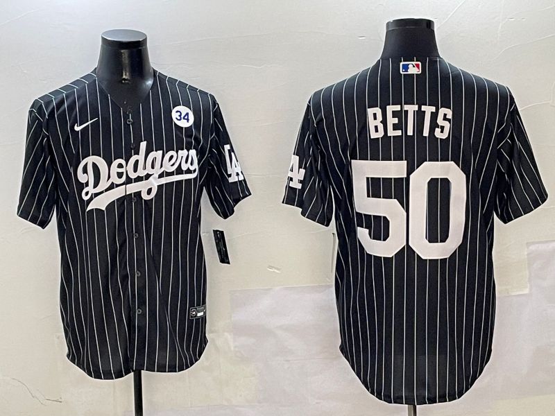 Men Los Angeles Dodgers 50 Betts Black Stripe Jointly Name 2025 Nike MLB Jersey style 5